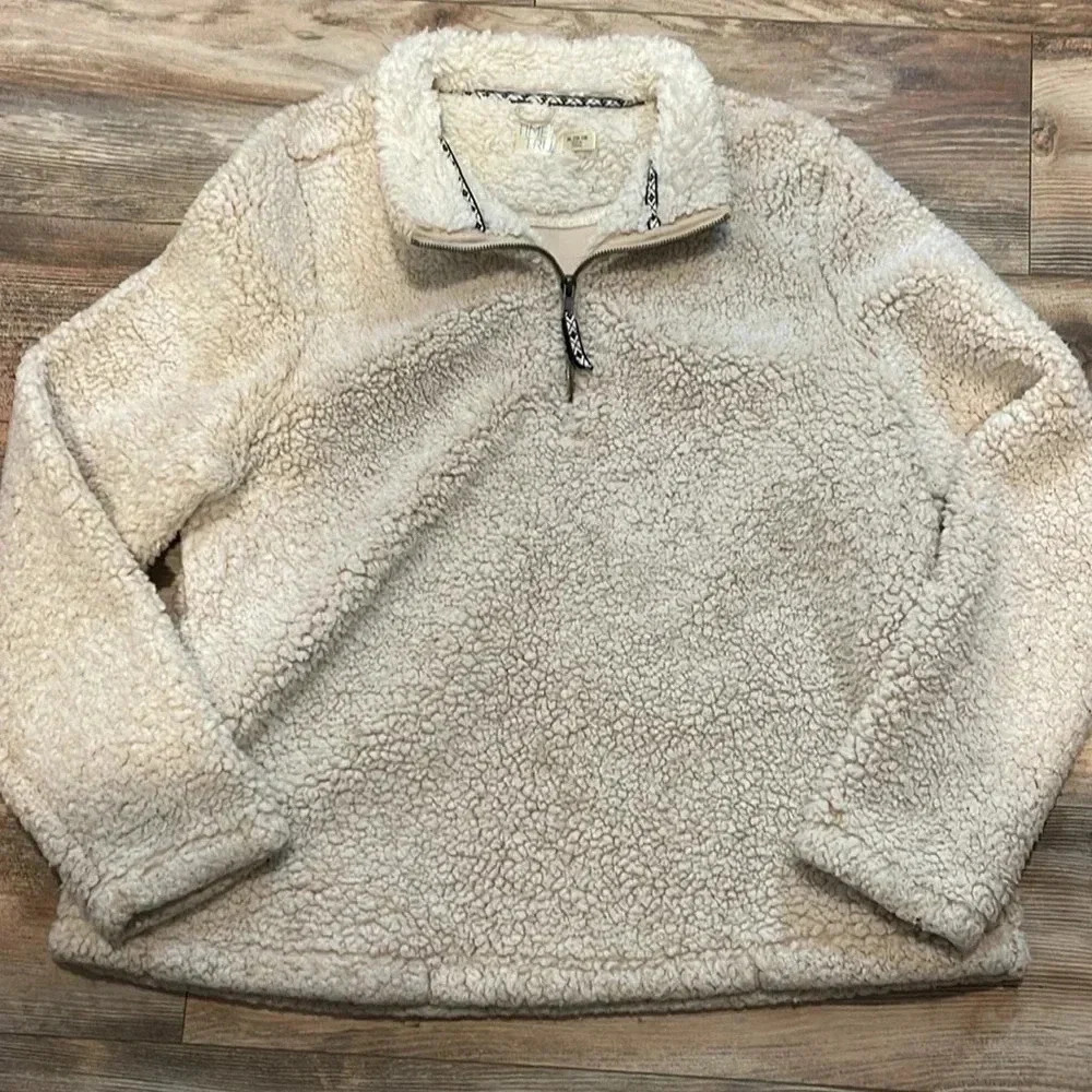 Time and Tru Woman’s Size XL 16-18 Sherpa Quarter Zip Sweatshirt Cream Tan Warm